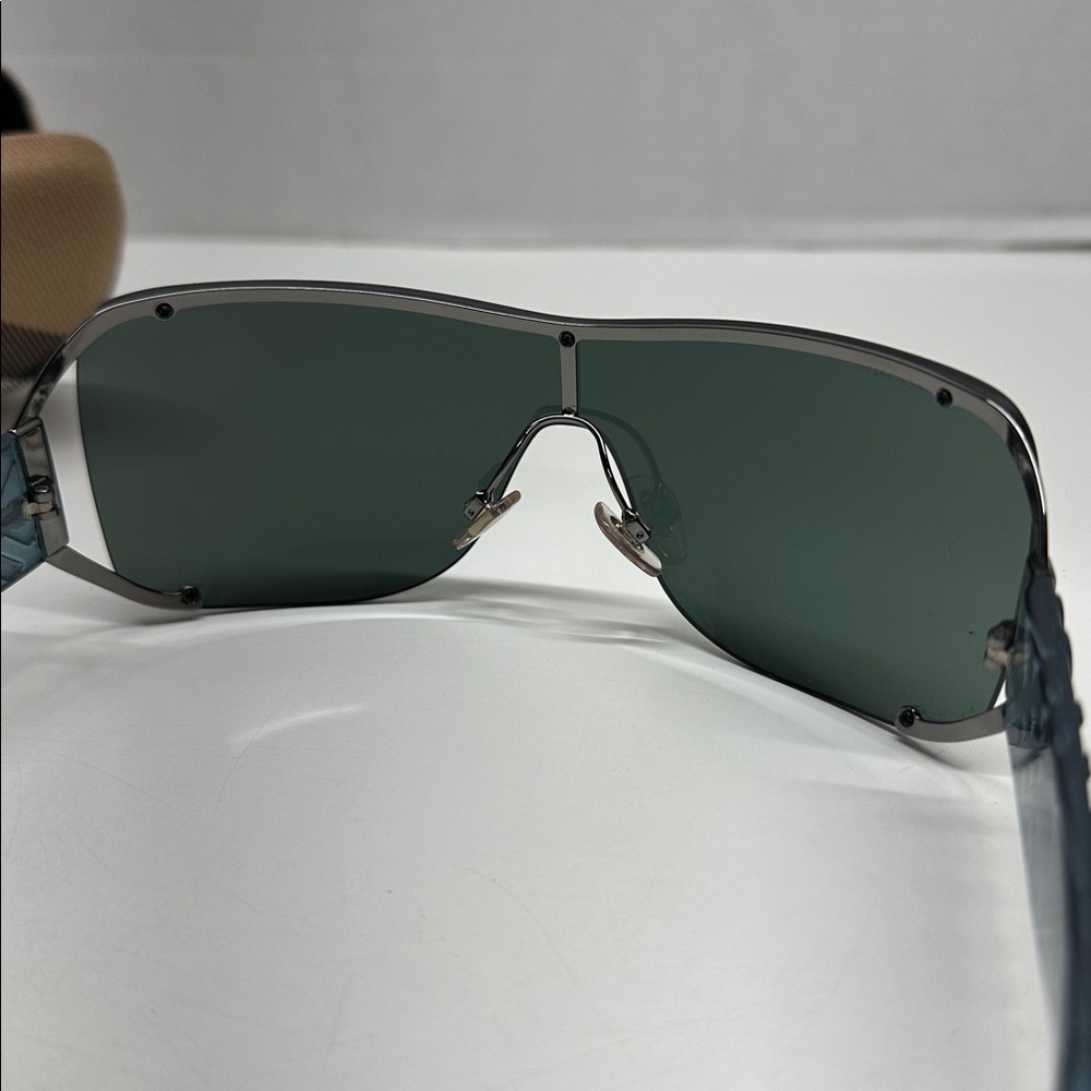 Burberry Shield Sunglasses Oversized Designer Glasses Silver Metal Blue Frames - Picture 8 of 11